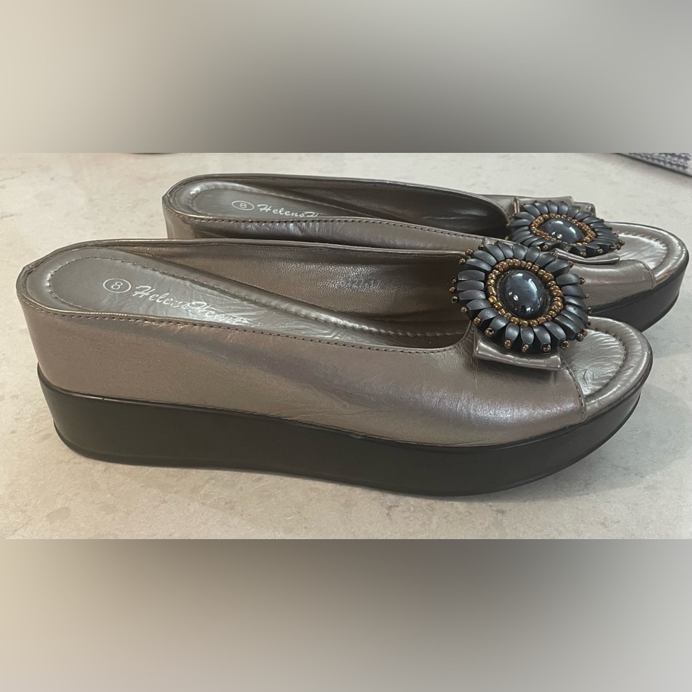 Helen’s Heart Platform Slide Sandals with Decorative Medallion